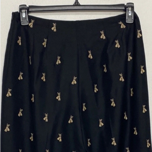 Talbots Black & Tan High Rise 100% Silk Embroidered Ankle Length Trousers Sz 10 - Picture 5 of 8